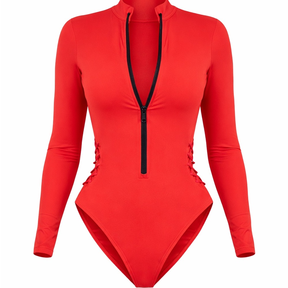 BRAND TA3 Red Long Sleeve Women's Swimsuit size small